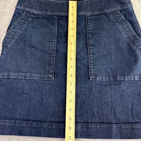 Loft 4 Denim Mini Skirt A-Line Patch Pockets Dark Wash Exposed Back Zip Retro - Picture 8 of 8